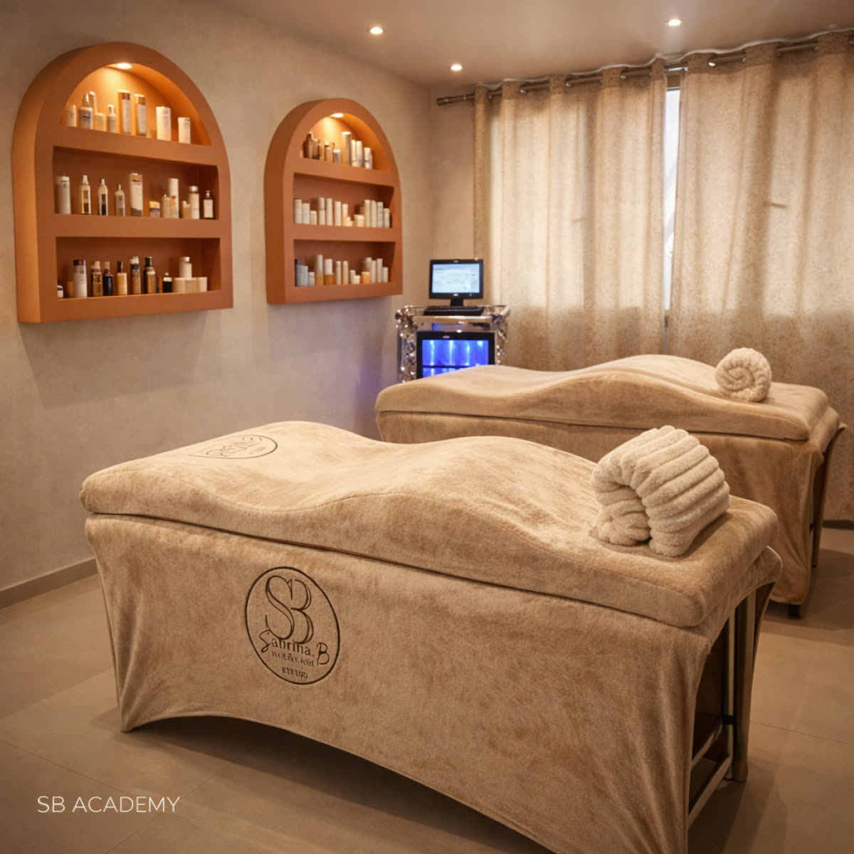 Cabine de soin du visage de SB Academy à Bagnolet, aux portes de Paris
